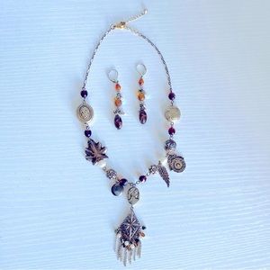 Vintage Pendant Necklace and Drop Earrings Set